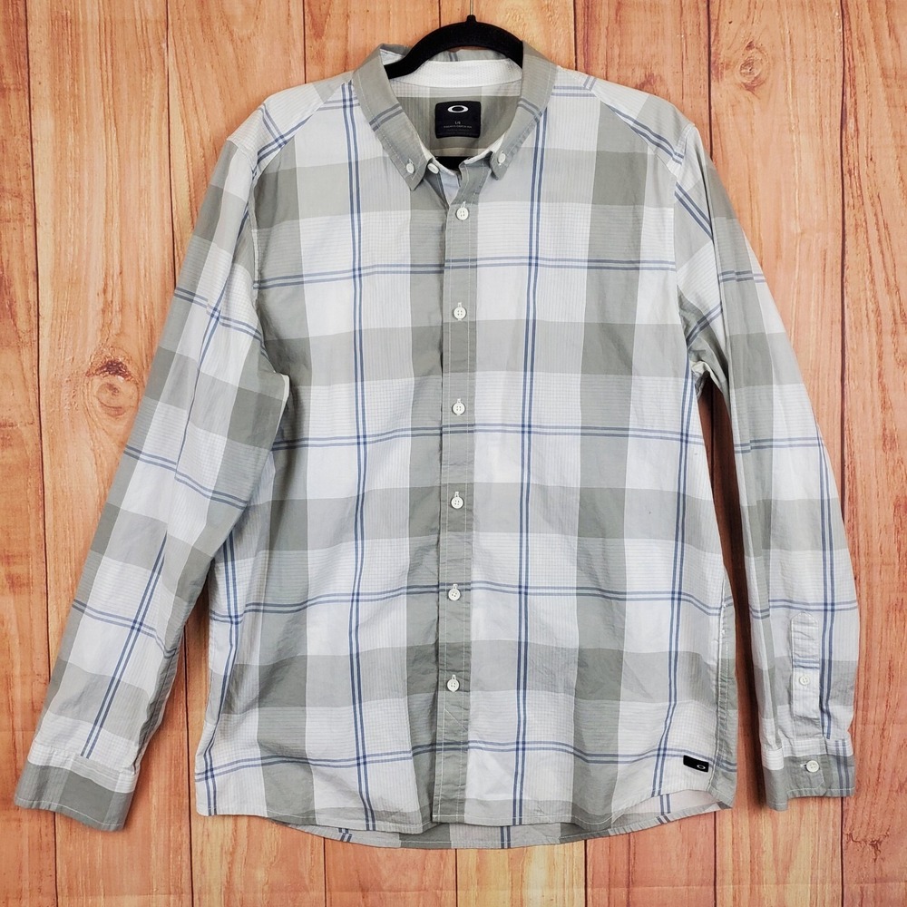 Oakley Mens L/S Button Up Shirt Sz L Stretch Performance Checkered Plaid